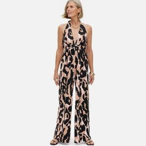 Diane von Furstenberg Women's Halter Jumpsuit Deep V-Neck, Leopard